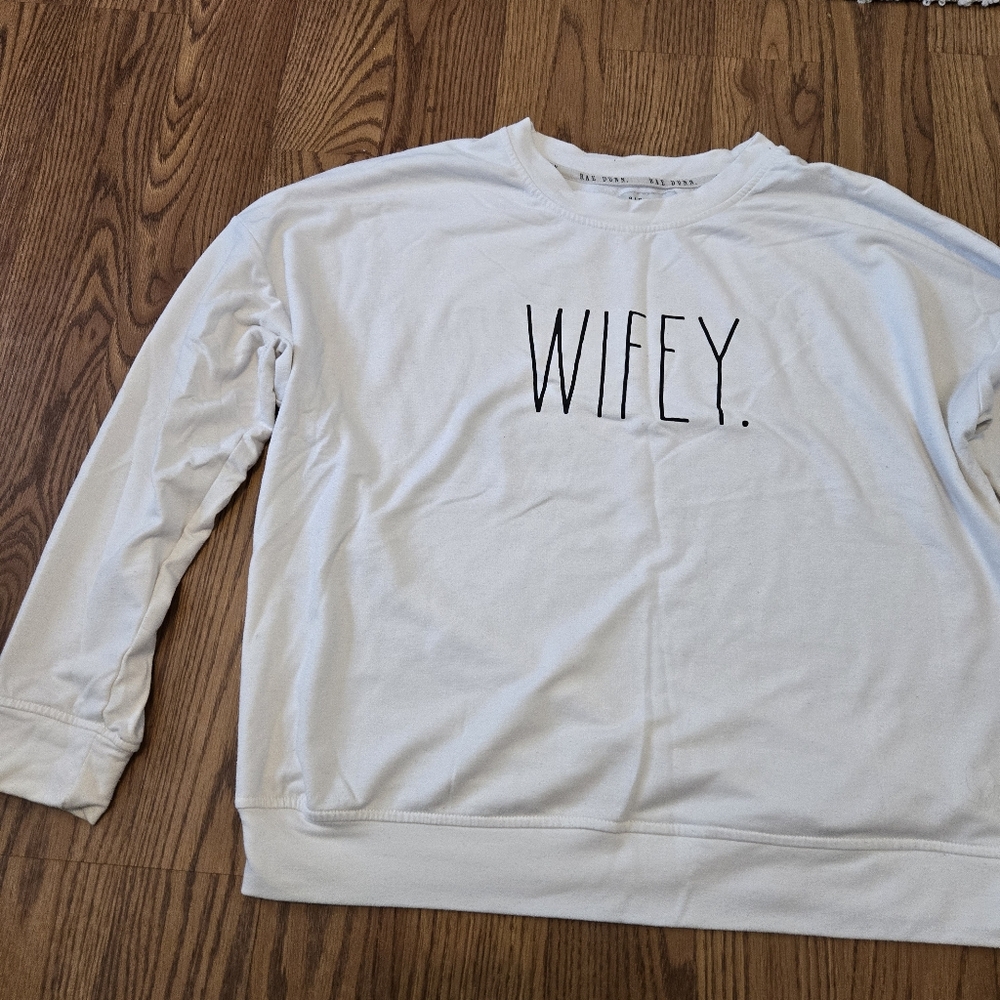 Rae Dunn Wifey Sweatshirt White Pullover Crew Neck Top Bride Classic Casual  XL - Picture 8 of 9